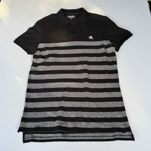 Express Pique Polo Shirt Gray with Black Collar and Cuffs Adult Mens Size Medium